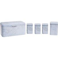 Orsina 5 Pc Marble Effect Kitchen Storage Set, Kitchen Storage Set, 5 Piece Kitchen Canister Set, Metal Canisters in White
