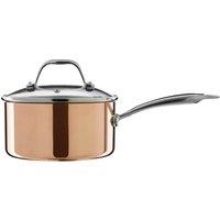 Orsina 18cm Copper Finish Saucepan, Pan With Glass Lid, Tri-Ply Pan Saucepan With Steam Vent, Stylish Saucepan in Gold