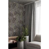 Superfresco Easy Scattered Leaves Floral Charcoal/Gold Wallpaper in White | Size: 10000mm x 520mm