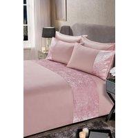 OHS Crushed Velvet Panel Duvet Cover with Pillow Case Set in Light Pink | Size: Double