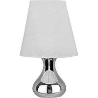 Orsina Teardrop Chrome Table Lamp, White Fabric Shade Bedside Light, Decorative Desk Lamp, Small Table Lighting