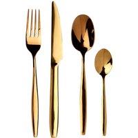 Orsina 16 Piece Stainless Steel Cutlery Set, Avie Colored Cutlery Set, Luxury Cutlery Set, Modern 16 Piece Cutlery Set in Metallic Gold