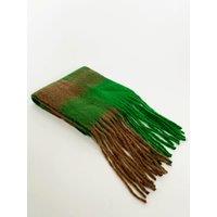 SVNX Chunky Check Scarf in Green & Brown