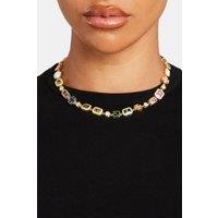 Cernucci Women's Multi Gemstone Motif Necklace - Gold Pink & Green - 10mm in Metallic Gold | Size: 16 inches