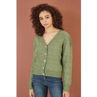 Green Twist Knit Button Up Cardigan