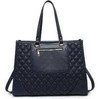 JFY Women's Oversize Top Zipped Quilted Diamond Pattern Tote Bag in Dark Blue