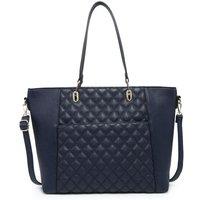 JFY Women's Oversize Top Zipped Quilted Diamond Pattern Tote Bag in Dark Blue