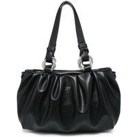 JFY Women's Pleated Top Handle Zip Closure Hobo Shoulder Bag in Black