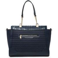 JFY Women's Top Zipped Diamond Pattern Tote Bag in Dark Blue