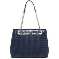 JFY Women's Top Zipped Diamond Pattern Tote Bag in Dark Blue
