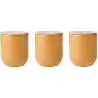 KitchenCraft Idilica Set of 3 Green Kitchen Canisters with Beechwood Lid in Yellow