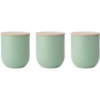 KitchenCraft Idilica Set of 3 Green Kitchen Canisters with Beechwood Lid in Light Green