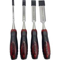 Lumberjack 4 Piece Chisel Set Bevel Edge With Strike Through Cap in Red