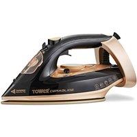 Tower T22021GLD Ceraglide Steam Iron, Extra Long 3M Power Cord, 3100W, Black in Gold