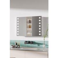 H&O Direct Wall Mounted Fog-Free LED Horizontal Bathroom Mirror with Clock in Silver