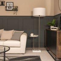 ValueLights Tavel Brushed Chrome Marble Base Floor Lamp With Table & Large White Shade in Silver