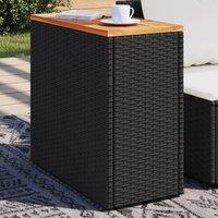 Berkfield Home Garden Side Table with Wooden Top Black 58x27.5x55 cm Poly Rattan
