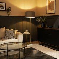 ValueLights Tavel Brushed Gold Floor Lamp Light with Velvet Shade in Grey | Size: 18 inches