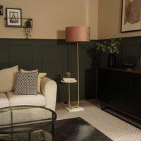 ValueLights Tavel Brushed Gold Floor Lamp Light with Velvet Shade in Dusty Pink | Size: 18 inches