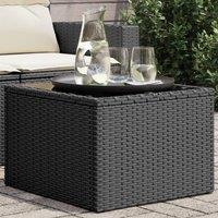 Berkfield Home Garden Table with Glass Top Black 55x55x37 cm Poly Rattan | Size: 55 x 55 x 37 cm