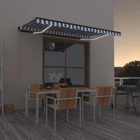 Berkfield Home Manual Retractable Awning with LED 450x350 cm Blue & White