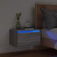 Berkfield Home Wall-mounted Bedside Cabinet with LED Lights Grey Sonoma