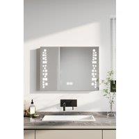 H&O Direct Anti-Fog Wall Mounted LED Horizontal Bathroom Mirror with Clock in Silver
