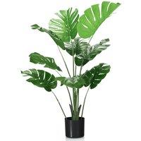 Costway 120cm Artificial Monstera Deliciosa Tree Faux Tree w/ 10 Leaves in Green