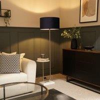 ValueLights Tavel Brushed Chrome Floor Lamp Light with Velvet Shade in Navy | Size: 18 inches