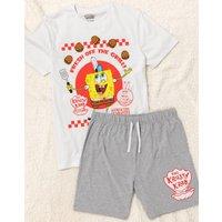 SpongeBob SquarePants Men's Short Sleeve Short Leg Pyjama Set | White in Grey | Size: Small