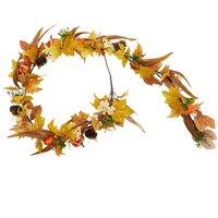 H&O Direct 180cm Halloween Artificial White Berry Pumpkin Maple Leaf Vine Decoration in Yellow