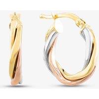 T.H.Baker Women's 9ct Three Colour Gold 10mm Twisted Hoop Earrings ER524