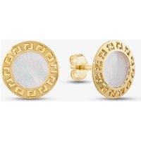 T.H.Baker Women's 9ct Yellow Gold Mother of Pearl Grecian Key Disc Stud Earrings 1.59.0849