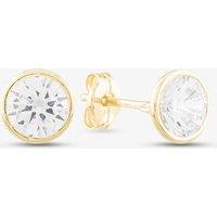 T.H.Baker Women's 9ct Gold Cubic Zirconia Clear Round Roll Over Stud Earrings 1-57-4373