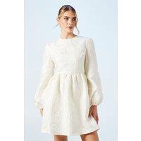 Oasis Women's Bridal Blouson Sleeve Jacquard Mini Dress in Ivory | Size: 8