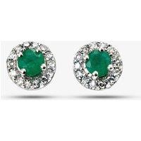 T.H.Baker Women's 9ct White Gold Diamond Emerald Earrings GE888G in Green