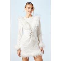 Premium Feather Belted Bridal Mini Dress