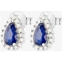 T.H.Baker Women's 9ct White Gold Diamond Sapphire Pear Shape Earrings VE0S604 9KW/SAPPH in Blue