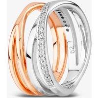 Rosa Lea Women's Pave Cross-Over Double Ring BJ-R2686CRG 54 in Silver | Size: 52 (L 1/2)