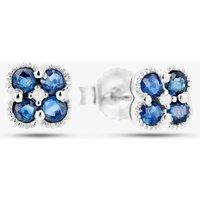 T.H.Baker Women's 9ct White Gold Diamond Sapphire Flower Stud Earrings VE0S141 9KW-SAPH in Blue