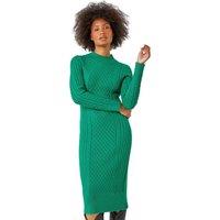 Dusk Women's Cable Knit Midi Jumper Dress in Green | Size: 12
