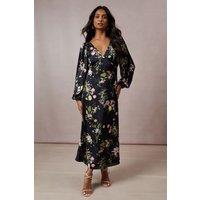 Oasis Women's Occasion Floral Cross Back Satin Midaxi Dress in Black | Size: 8