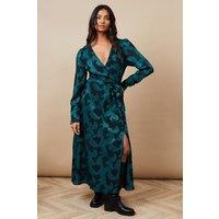 Oasis Women's Jacquard Chiffon Wrap Midaxi Dress in Teal | Size: 8
