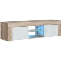 Mex Furniture LTD TV Unit with LED Lights & Gloss Doors / 130cm in Light Oak