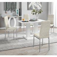 FurnitureboxUK Imperia 4 Seater Modern White High Gloss Rectangular Dining Table & 4 Milan Velvet Chairs in Cream