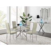 FurnitureboxUK Novara 100cm Round Dining Table & 4 Velvet Milan Chairs in Cream