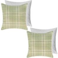 OHS 2 Pack Woven Check Filled Cushions Printed Soft in Light Green | Size: 45 cm x 45 cm