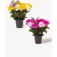 Homescapes Set of 2 Carnation Artificial Flowers Decoration in Grave Vases