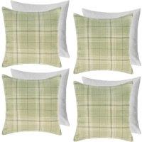OHS 4 Pack Woven Check Filled Cushions Printed Soft in Light Green | Size: 45 cm x 45 cm