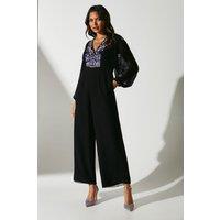Party Embellished Long Sleeve Batwing Jumpsuit